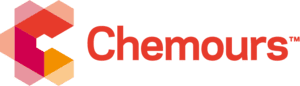 Chemours logo featuring a stylized geometric "C" in shades of red, orange, and pink, next to the company name in bold red letters.