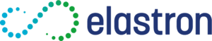 Elastron logo featuring a green and blue dotted circular design to the left of the company name in blue lowercase letters.