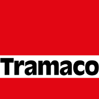 Red and white logo with the word "Tramaco" in bold black letters centered on a white horizontal band.